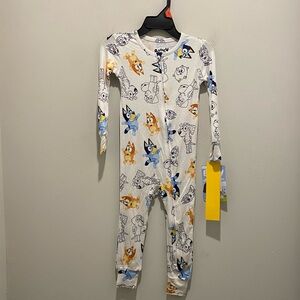 Bluey Character Kids Toddler One Piece Pajama White & Blue 2T Sleepwear NWT